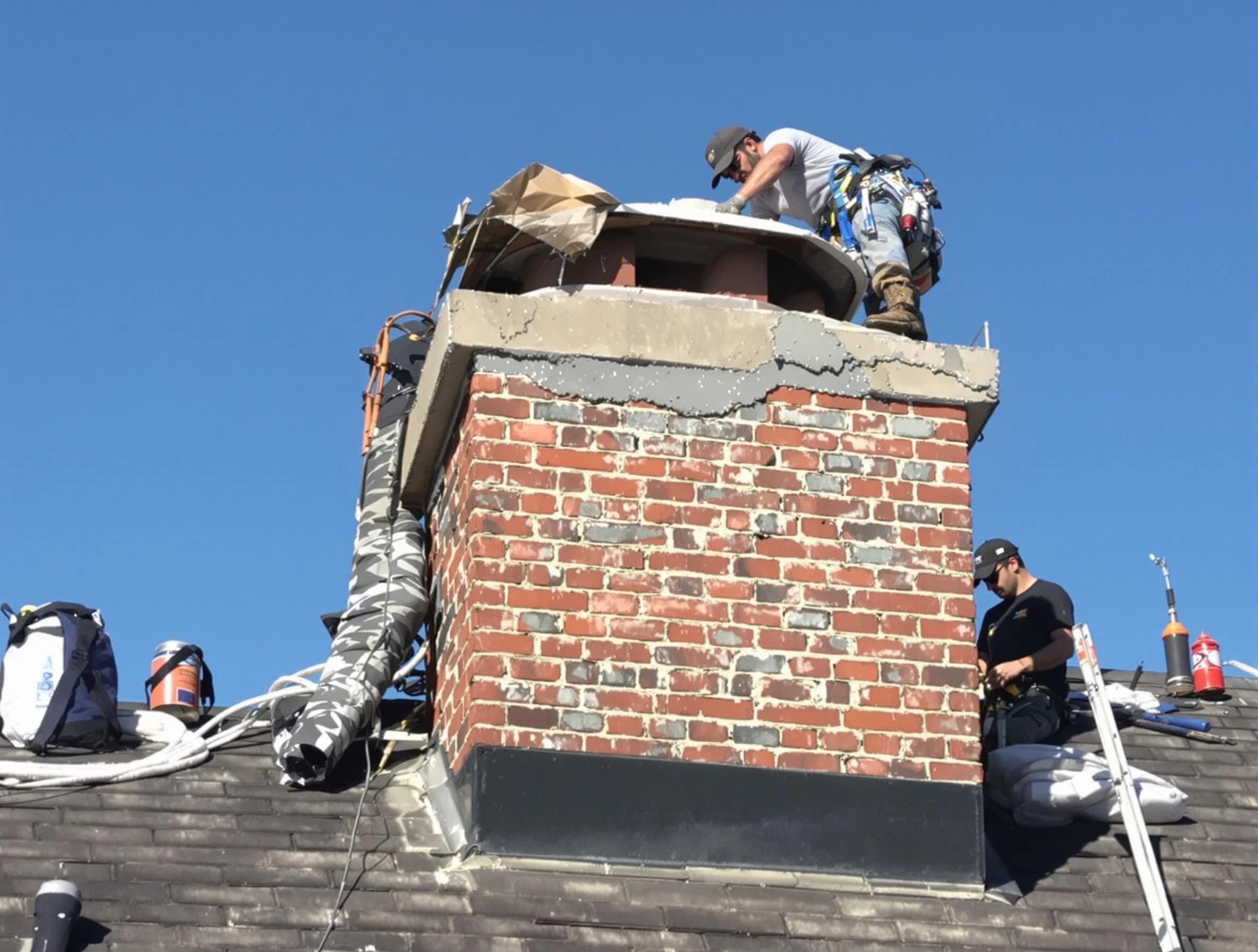 Orem Chimney Sweep installing a custom chimney crown in Orem, UT