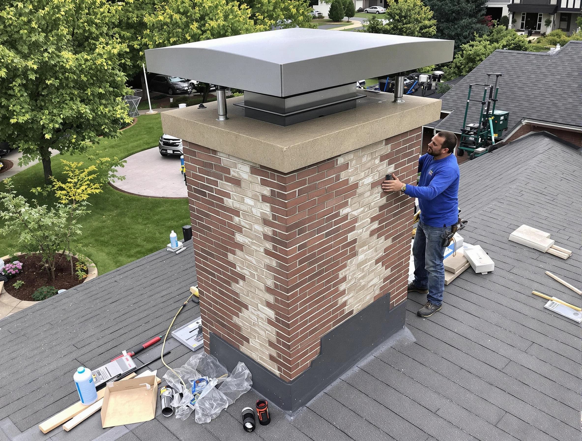 Orem Chimney Sweep team working on a custom chimney remodel in Orem, UT