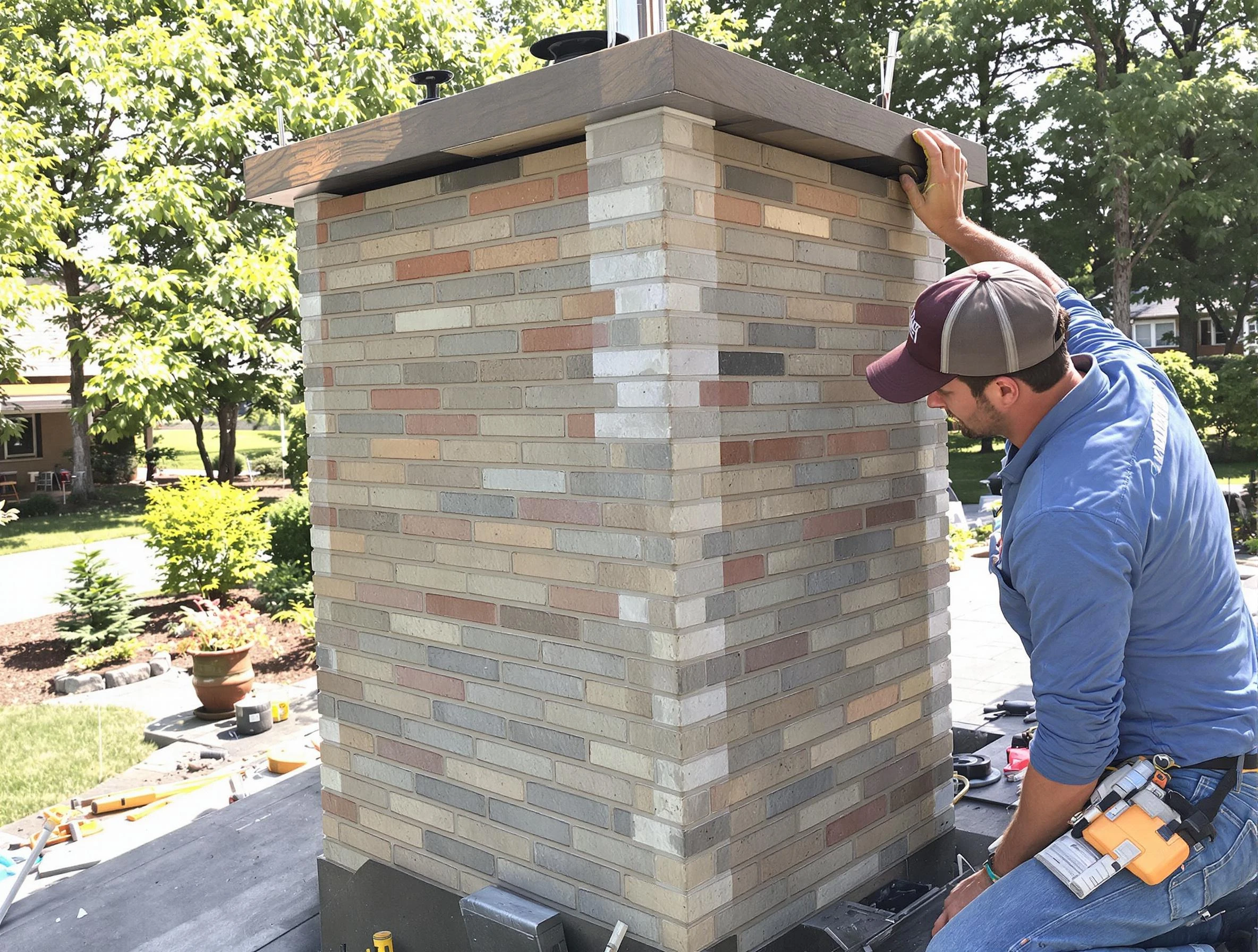 Orem Chimney Sweep completing a modern chimney remodel in Orem, UT